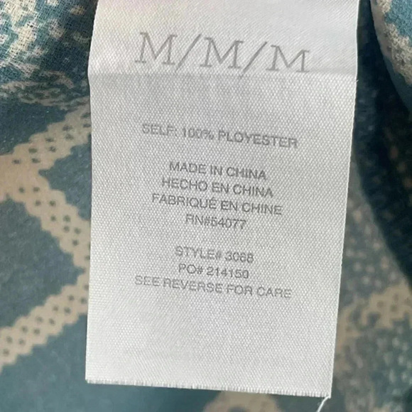 CAbi Women's Medium Windowpane Faux Wrap Long Sleeve Blouse Teal Blue Cream 3068 - Picture 7 of 9